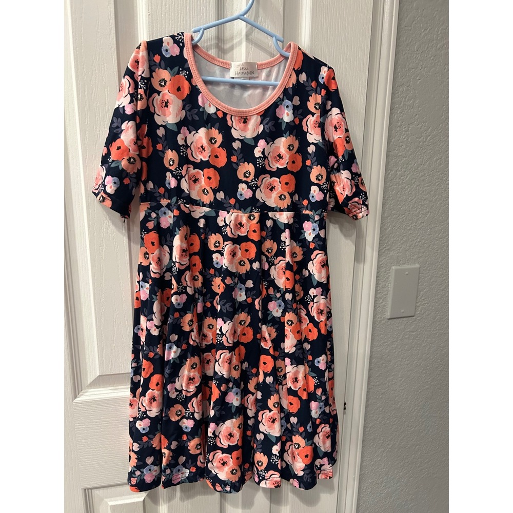 Little Miss Marmalade Girls Floral Empire‎ Waist Dress Navy Pink Size 140 8/10
